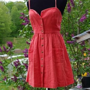 UO Cope linen snappy strappy coral pocket sundress